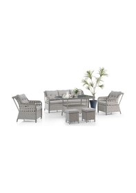 Resim Deniz Rattan Puflu Bahçe Balkon Takımı 3+1+1 Gri 