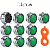 Resim 10 adet Sıçramasız Musluk Havalandırıcıları ve Değiştirilebilir Filtreler, M24 24mm - Krom Kaplama, Yeşil Vurgu, Gürültü Azaltıcı & Su Tasarruflu, Banyo Muslukları için Kolay Kurulum Kiti Dahil 
