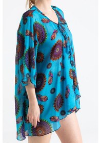 Resim Side Vual Yazlık Pareo Turkuaz Çizgili 6196 - Standart Turkuaz 