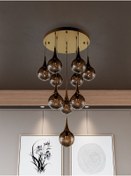 Resim Galaxy Modern 10'lu Sarkıt Eskitme Metal Avize - Bal Rengi Cam, E 1 Adet 