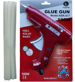 Resim TUDOR Kırmızı Sıcak Silikon Tabancası 100 Watt 10 Adet 11 mm 