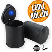 Resim Işıklı Oto Küllük Led Kapaklı Araç Içi Küllük 