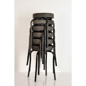 Resim Akk Ticaret 6 Adet Desenli Antrasit Renk Kumaş Siyah Profil Demir Tabure Mutfak Taburesi 