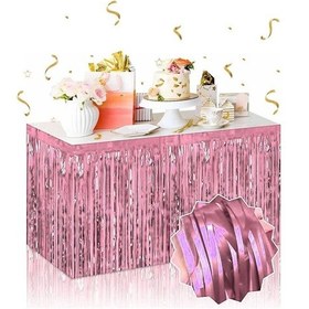 Resim Kendinden Yapışkanlı Rose Gold Metalize Püsküllü Masa Eteği 75 X 275 Cm Parti Süslemesi 