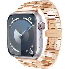 Resim Saat Serisi 7 45mm Üç Boncuk Kelebek Toka Metal Saat Bandı Gül Altın 