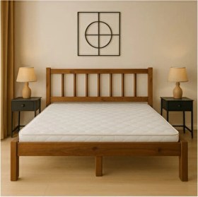 Resim Pinoxi 160CM x 200CM Masif Ahşap 2 Kişilik Yuvarlak Çıtalı Başlıklı Karyola Ceviz Rengi 