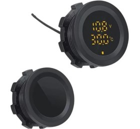 Resim Dijital Akü Voltaj Seviye ve Isı Ölçer 28MM Çap (12-24V Dc) Yuvarlak Panel Tip 