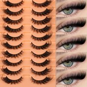 Resim 8D Hacimli Kabarık Sahte Kirpikler - Yeniden Kullanılabilir Yumuşak Kıvırcık Rus Şerit Kirpik Uzatmaları, Kalın & Uzun (10-15mm), Dramatik Makyaj Görünümleri için Doğal Siyah 