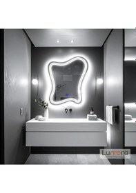 Resim Mariont Beyaz Led'li Lazer Kumlamalı Lavabo & Banyo Aynası Dokunmatik Sensörlü 90 X 70 Cm Cm 