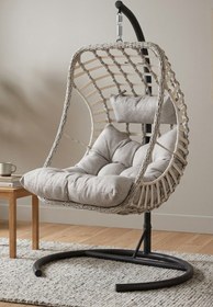 Resim KalyonHome Pisa Tek Kişilik Egg Salıncak Bahçe Balkon Ayaklı Yastıklı Rattan 