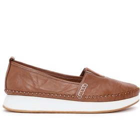 Resim Women's Tan Thick Soled Leather Comfort Loafer 