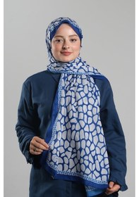 Resim Giverny Saks Mavisi Desenli Şal Kesik Elyaf Dijital Baskılı Pamuksu Leopar 202116 24 Saks Mavisi 
