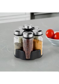 Resim Nehir 6 Parça Borosilikat Döner Standlı Baharatlık Seti Gri 