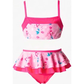 Resim Obje Kız Çocuk Deniz Kızı Desen Fırfırlı Bikini Takım 