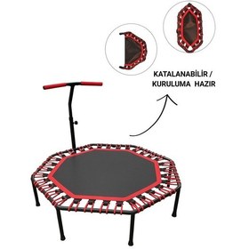 Resim Sekizgen Katlanabilir Trambolin Ev Tipi Katlanır Zıplama Kırmızı Trambolin 