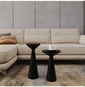 Resim Masif Ahşap Yan Sehpa Seti 2 Li Siyah Renk Doğal Zigon Fiskos Siyah 