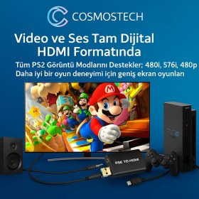 Resim Cosmostech Ps2 To HDMI Dönüştürücü Adaptör - 3.5mm Ses Çıkışlı, Ps2 Görüntü Hdtv ve Monitör Uyumlu 