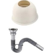 Resim Lavabo Evye Sifonu Lüx Körüklü + Adaptör Conta 32 Cm Çıkış 