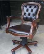 Resim Masifart Neptün Klasik Ahşap Ofis Çalışma Koltuğu Siyah Makam Koltuğu 