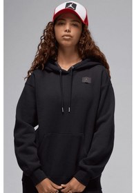 Resim Nike Jordan Flight Fleece Po Loose Fit Womens Hoodie Kadın Kapüşonlu Sweatshirt Siyah Siyah 