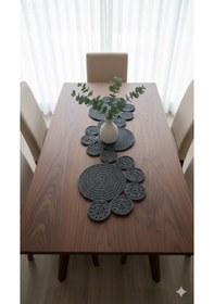 Resim Antrasit Polyester Makrome El Örmesi Runner 95 30 Cm Çok Renkli 