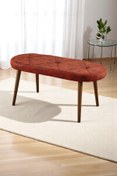 Resim Mymassa Bench - Milas Kiremit Kumaş - Ahşap Ceviz Ayak - Mutfak Benchi - Puf - Oturak 