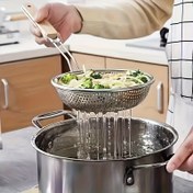 Resim Paslanmaz Çelik Skimmer Kaşığı İnce Ağ ile, Paslanmaya Dirençli, Ahşap Sap, Makarna, Noodle, Mutfak Gıda Hazırlığı, Yağ Çıkarma, Ev Pişiricileri ve Şefler için 
