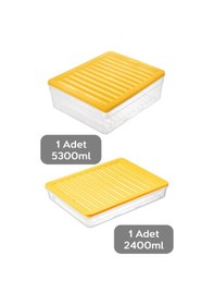 Resim 2'li Buzdolabı Organizer Set Düzenleyici Saklama Kabı Derin Ve Sığ Mikrodalga Difriz Kabı XL Sarı 