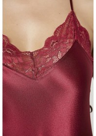 Resim Pierre Cardin Saten Dantelli Gecelik 870 Bordo (550644935) 