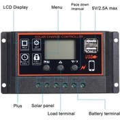 Resim Pazly 30a 12v/24v Güneş Şarj Kontrol Cihazı, Pwm Akıllı Regülatör, Usb 5v 2.5a Destekli 