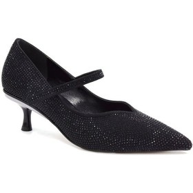 Resim Beyaz Nira Damla Taş Detaylı Atkılı Kadın Topuklu Ayakkabı Siyah Siyah 