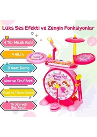 Resim Bateri Seti Piyanolu Işıklı - Mikrofonlu, Tabureli Ve Mp3 Bağlantılı Çocuk Müzik Eğitim Seti 