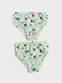 Resim elmas kids Kız Çocuk %100 Pamuklu Yeşil Çiçek Bulut Desenli 2li Slip Külot 