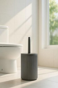 Resim Lines Serisi Gri Banyo Seti, 2 Parça Akrilik Silindir 5 Litre Çöp Kovası Ve Tuvalet Fırçası Takımı 3 Gri 