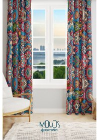 Resim Anatolia 10 Desenli Süet Oturma Odası Salon Fon Perde Baskılı Ekstrafor Büzgü 2 Kanat Prd-1101 Çok Renkli 