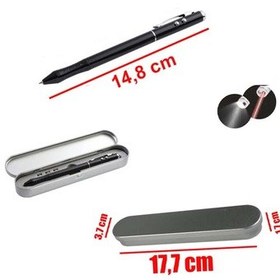 Resim Metal Kutulu Kırmızı Lazerli, Beyaz Led Işıklı Pointer İşaretçi Kalemi Metal Tükenmez Kalem Siyah 