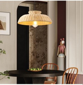 Resim Enrico Tekli Rattan Modern Tasarım Oturma Odası Avize Hasır 