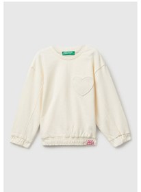 Resim Benetton Kız Bebek Ekru Kalpli Sweatshırt Ekru 
