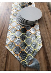 Resim Gri Moroccan Desenli Runner & Gri Supla Çok Renkli 