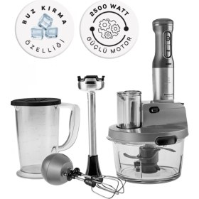 Resim 2500W Turbo Mutfak Robotu, 4 Çelik Bıçak, Rendeleme, Dilimleme, Doğrayıcı, Gri 