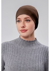 Resim Sonbaharmoda Kadın Tesettür Hazır Pratik Geçmeli Bone Lastikli Kaymaz Acı Kahve Çikolata 