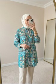 Resim Kirazca Butik Kadın Vintage Desenli Rahat Kesim Tesettür Tunik (Ön 80 / Arka 85) 