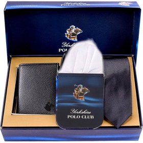 Resim Yorkshire Polo Club Kravat Cüzdan Set + Mendil Siyah 