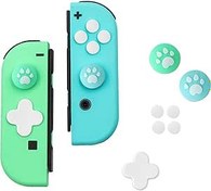 Resim Jusy Çapraz D-Pad Düğme Başparmak Sapları Seti, Nintendo Switch/OLED/Switch Lite ile Uyumlu, Sevimli 3D Yumuşak Silikon ABXY Düğmeler Sticker Joystick Kapak Kapakları, Yeşil Mavi Kedi Pençesi 