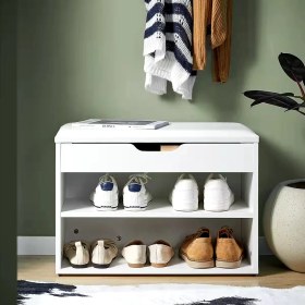 Resim Çok Fonksiyonlu Beyaz Minderli Ayakkabılık ve Oturma Bankosu - Beyaz | Modern ve Şık Tasarım 