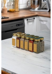 Resim 12'li Cam Gold Kapaklı Gold Etiketli 12-li Baharatlık Seti Takımı-mh00gld12 Gold - Şeffaf 