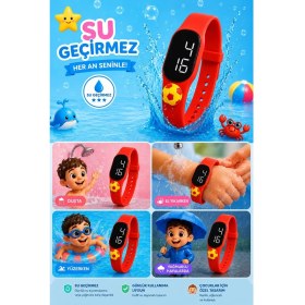 Resim Çocuk Kol Saati Dokunmatik LED Su Geçirmez Taraftar Sarı-Kırmızı(Akıllı Saat Değildir) 