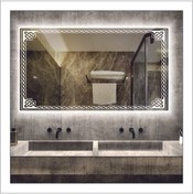 Resim GLOBAL LED MIRROR 80x120 Cm Beyaz Ledli Tasarım Kumlamalı Banyo Aynası Makyaj Aynası Işıklı Ayna 