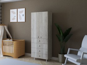 Resim Lilya Bebek Odası Dolap - 2 Kapaklı 4 Çekmeceli Askılık Dolap (Suntalam) - Mezzo Bianco / 70 cm / 30 cm 