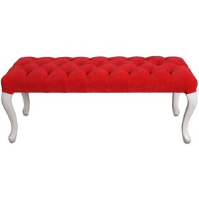 Resim Masif Art Kapri 120 Cm Kırmızı Kapitoneli Bench Puf Beyaz Lake 